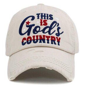 Womens This is God's Country Vintage Ballcap Baseball Cap Hat Distressed Beige